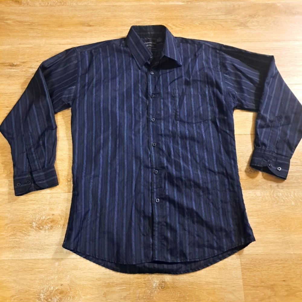 Gold Grander Navy Striped Shirt Men's Size 15 or 32/33